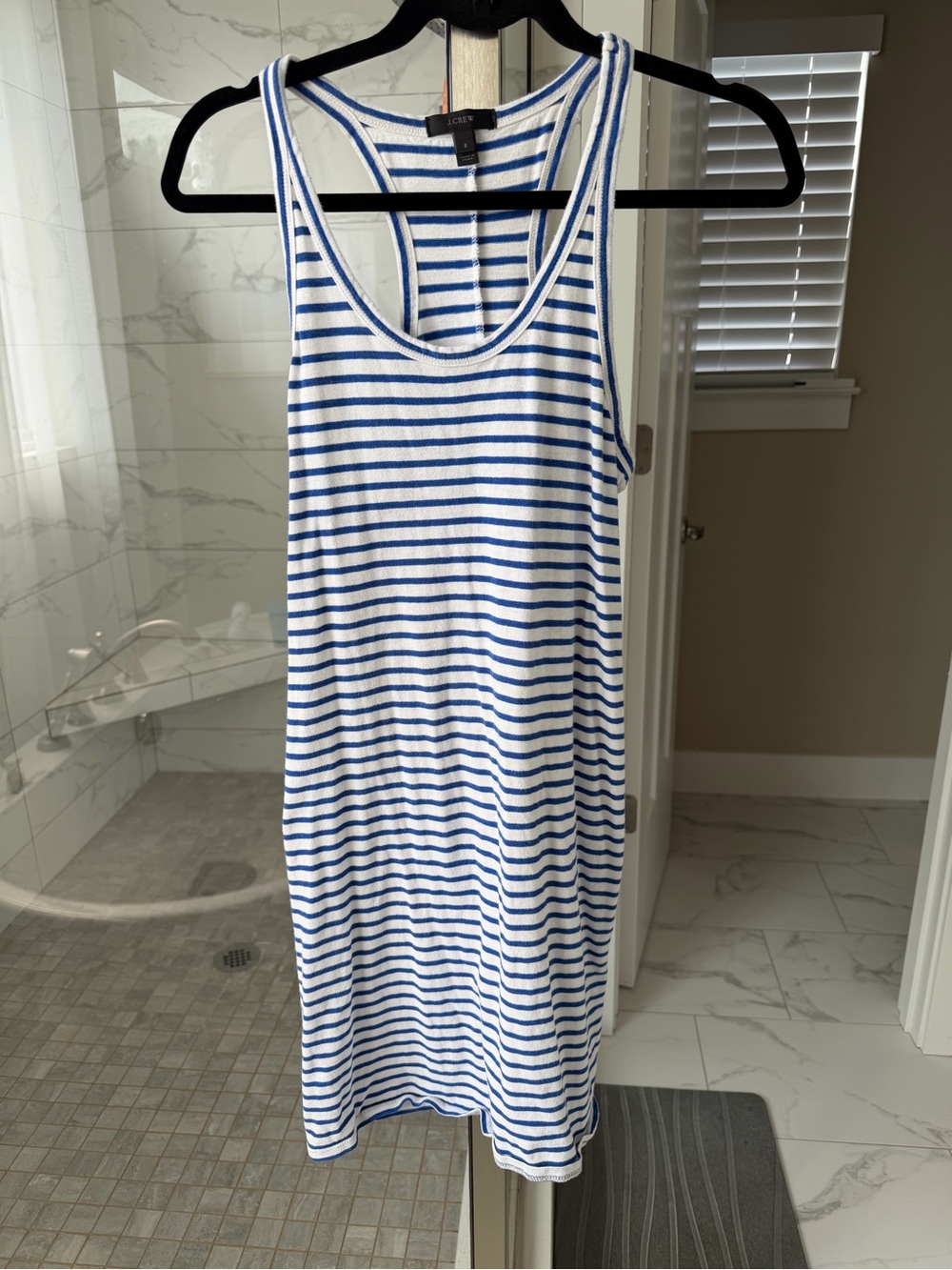 J. Crew White and Blue Striped Racerback Tank